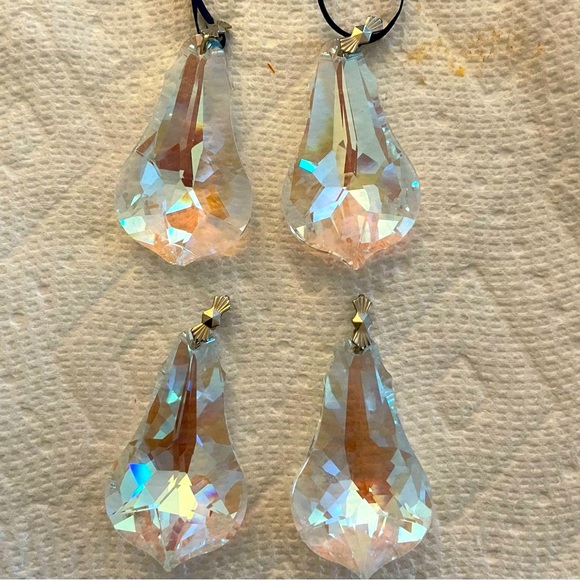 Swarovski Four Crystal Rounded Pendalogue Two Pieces have Ribbon about 2 Inches - Picture 7 of 11